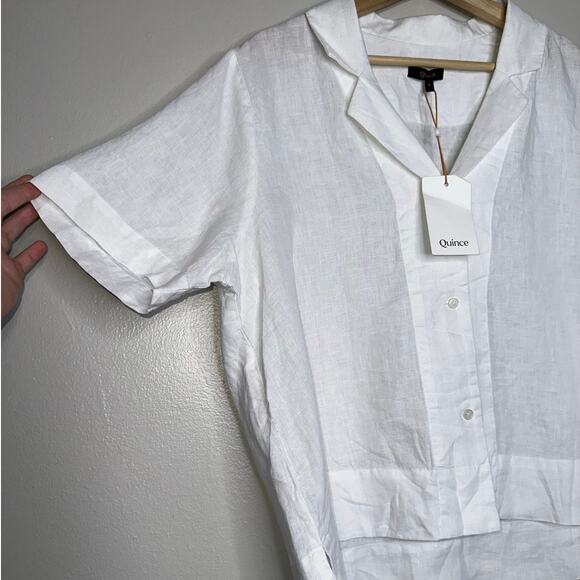 Quince White Linen Short Sleeve Shirt Women’s Size Large Button Front Top - Picture 4 of 7